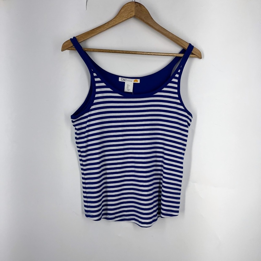 C&C California Womens Striped Tank Top Pima Cotton Modal Size L NWT